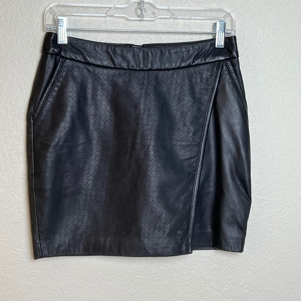 *FIRM PRICE* Maison Scotch Sheep Leather Cut-Out Design Faux Wrap Mini Skirt